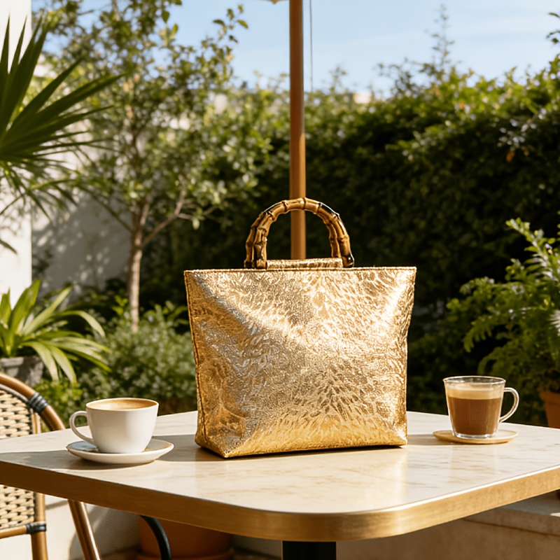 Tas tote jacquard daun emas me - Luxury Bags Vendor ulasan dan harga